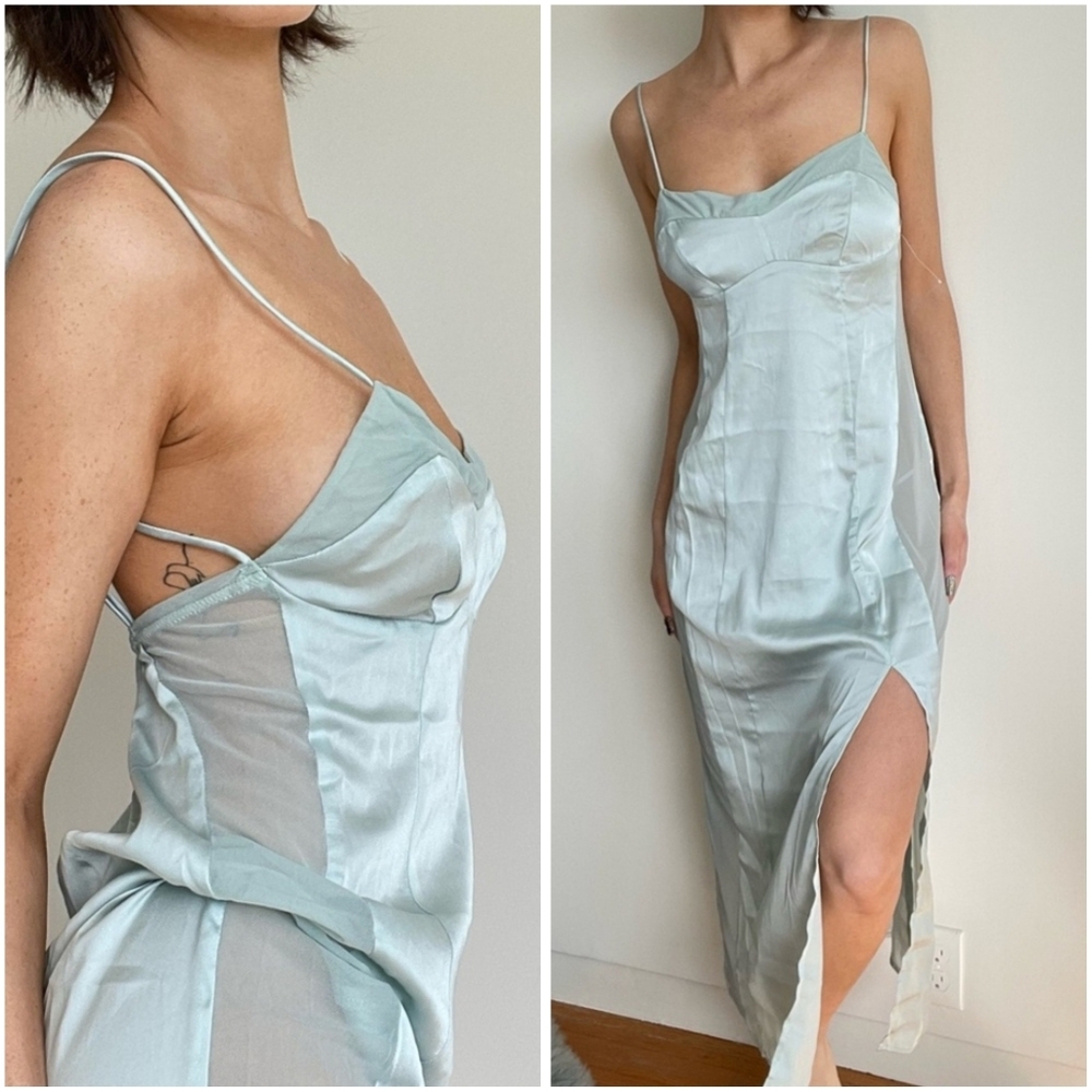 Free People City Cool Midi Slip Dress Nightgown Chemise Blue Polar Medium New